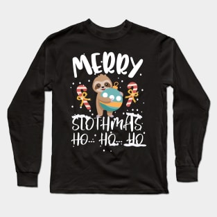 Merry Slothmas Ho Ho Ho Christmas Cute Sloth Long Sleeve T-Shirt